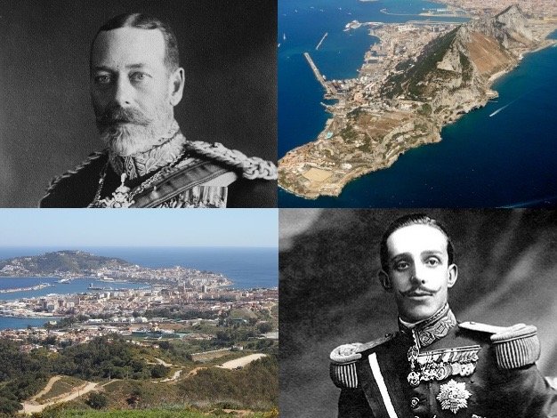 Jorge V (arriba a la izquierda) y Alfonso XIII (abajo a la derecha)