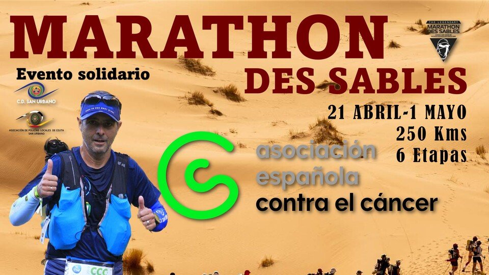 Parte del cartel promocional creado por San Urbano y la AECC para la XXXVII 'Maratón des Sables'