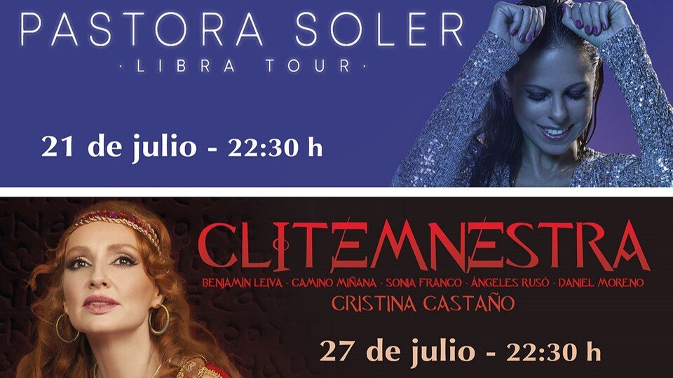 Carteles promocionales del concierto de Pastora Soler y de la obra de teatro 'Clitemnestra'