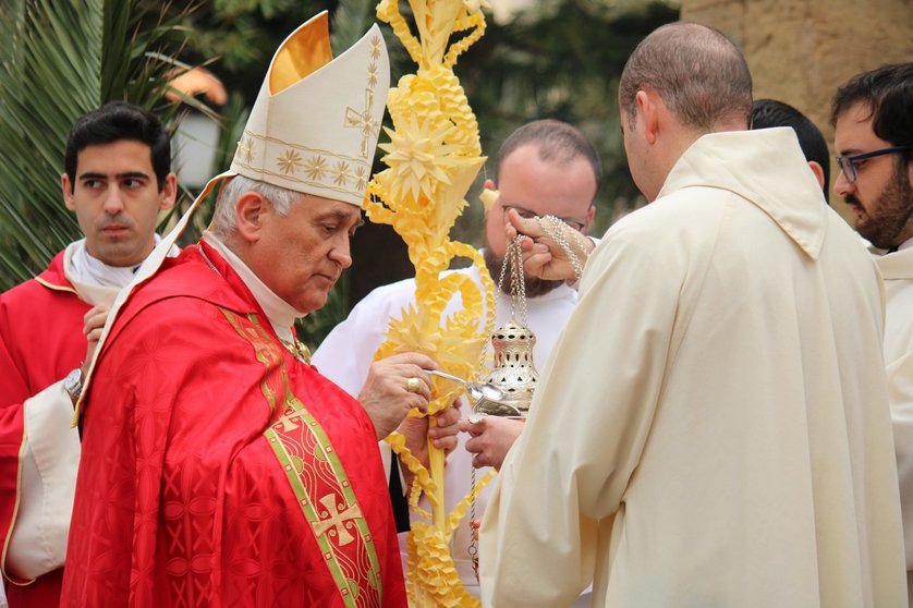  El obispo de la diócesis de Cádiz y Ceuta, Rafael Zornoza, ha presidido tanto la procesión de palmas y de las ramas de olivo como la Santa Misa 
