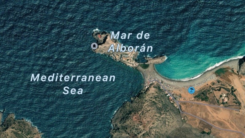 Vista satelital del Peñón de Vélez de la Gomera