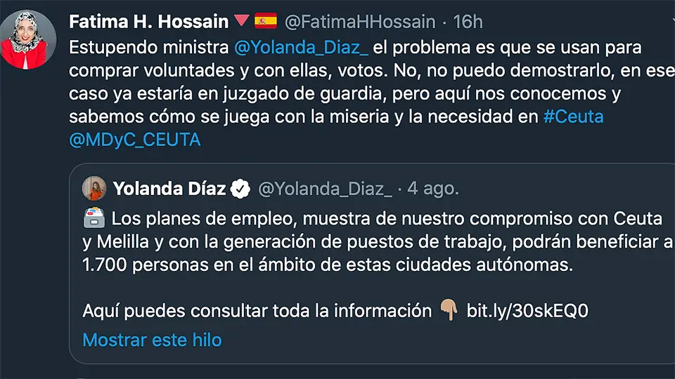 Tweet de Fatima Hamed (MDyC)