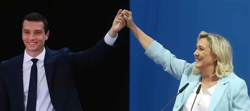 Jordan Bardella y Marine Le Pen en la foto de portada del perfil de Twitter de Rassemblement National
