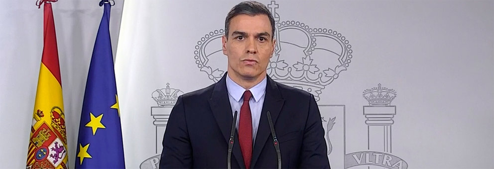 Pedro Sánchez comparece en Moncloa patra explicar el Real Decreto de Estado de Alarma