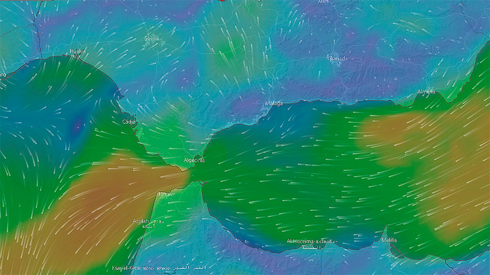 Mapa de viento en el Estrecho, Imagen Windy