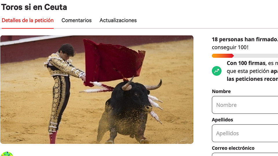 Campaña en Change.org a favor da la tauromaquia en Ceuta