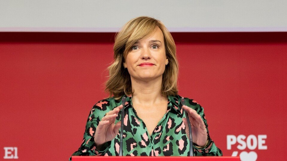 Pilar Alegría, durante un mitin del PSOE