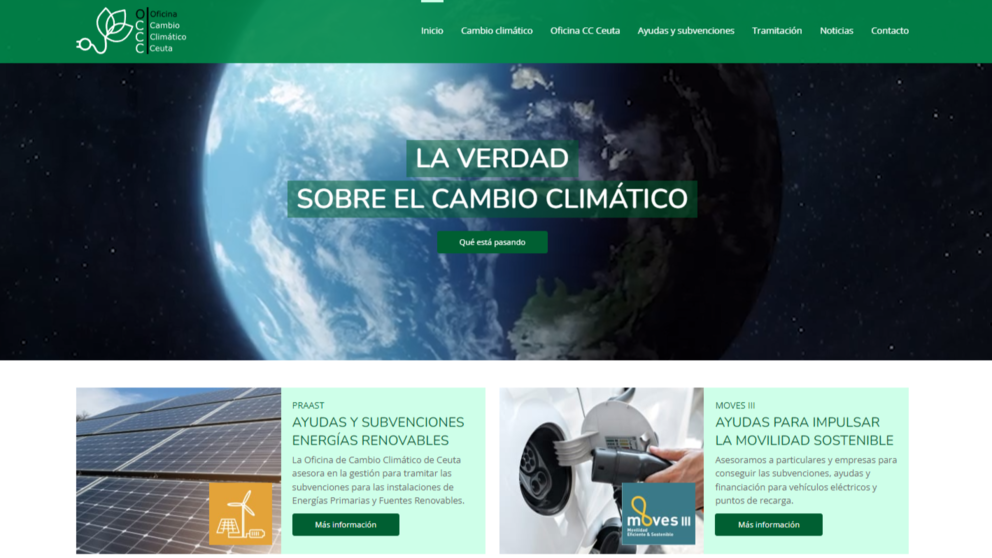 Portada de la página web oficial de la Oficina de Cambio Climático