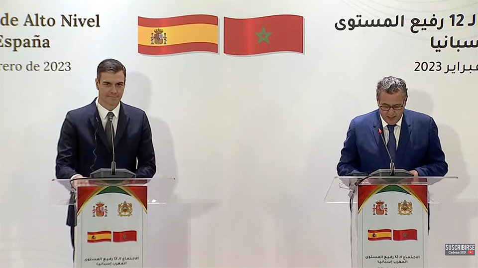 Pedro Sánchez y el el jefe del Gobierno marroquí, Aziz Akhannouch