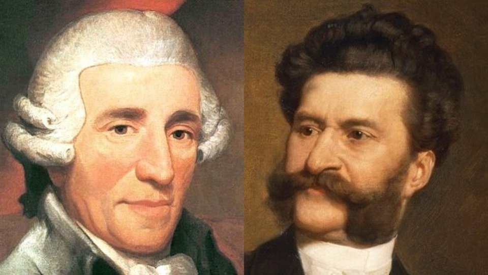 A la izquierda, Joseph Haydn; a la derecha, Johan Strauss
