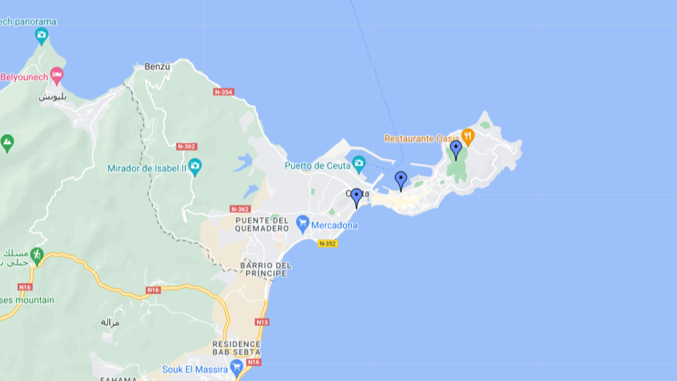 Vista satelital de Ceuta a través de Google Maps
