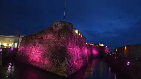 Murallas Reales te&ntilde;idas de rosa