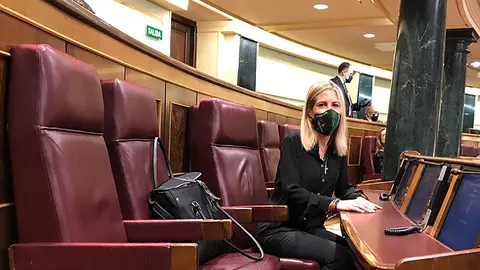 Teresa L&oacute;pez posa con mascarilla en el Coingreso de los Diputados. Foto VOX