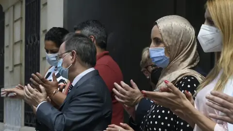 Fatima Hamed durante el minuto de silencio contra la violencia machista