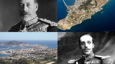 Jorge V (arriba a la izquierda) y Alfonso XIII (abajo a la derecha)