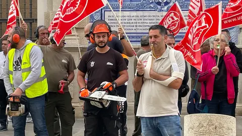 Varios trabajadores de OBIMASA, a las puertas del Palacio Auton&oacute;mico