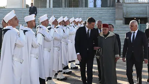 El presidente del Gobierno, Pedro S&aacute;nchez, a su llegada para participar en la XII Reuni&oacute;n de Alto Nivel entre Espa&ntilde;a y Marruecos. Pool Moncloa:Fernando Calvo. Rabat (Marruecos)