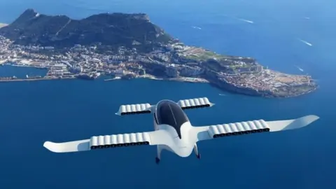 Recreaci&oacute;n del 'Lilium Jet' sobrevolando el estrecho de Gibraltar / Lilum Air Mobility