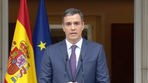 Pedro S&aacute;nchez, durante el anuncio del adelanto de la convocatoria electoral
