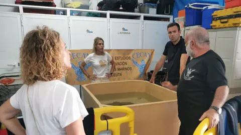 Yolanda Merelo, Teresa L&oacute;pez y Carlos Verdejo, durante una visita al CECAM