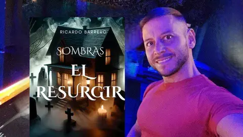 Ricardo Barreiro con la portada de su segunda novela.