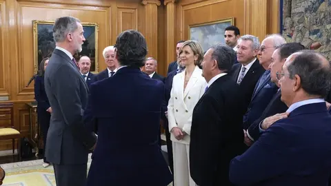 El Rey Felipe VI recibe a la Confederación de Empresarios de Ceuta (Cece), en el centro, Arantxa Campos