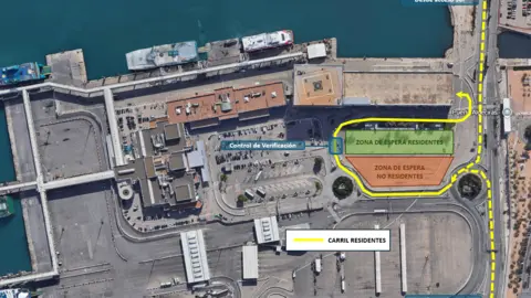 Plano con las indicaciones del carril de residentes de Ceuta en el Puerto Algeciras