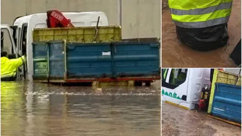 Trabajadores de Servilimpce atrapados en una inundaci&oacute;n provocada por las fuertes lluvias / CAD