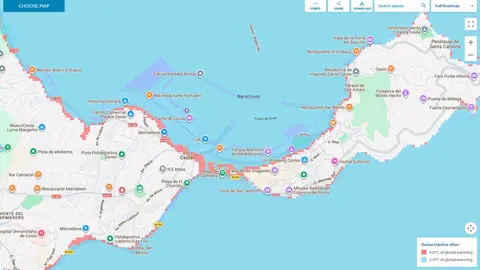 Mapa interactivo en el que se muestran los cambios en el nivel del mar / Climate Central