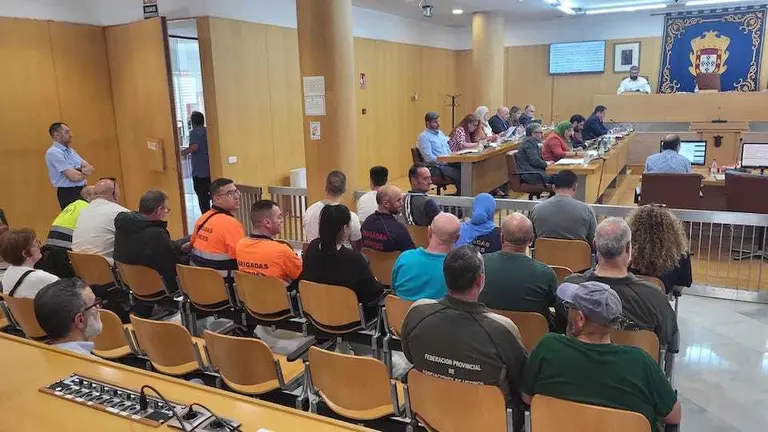 El Pleno de la Asamblea, al que han acudido varios trabajadores de Brigadas Verdes