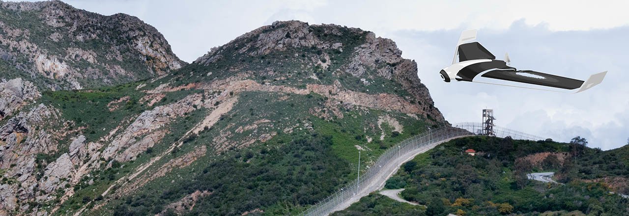 Simulación de un dron sobrevalolando el perímetro fronterizo. Ceuta-1
