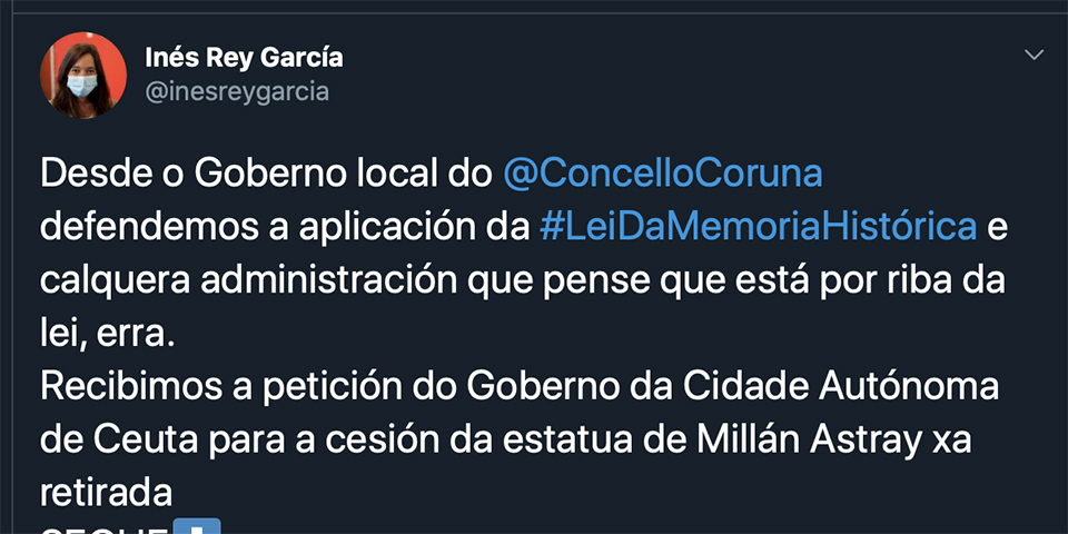 Tweet de la alcaldesa de A Cloruña