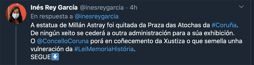 Tweet de la alcaldesa de La Coruña