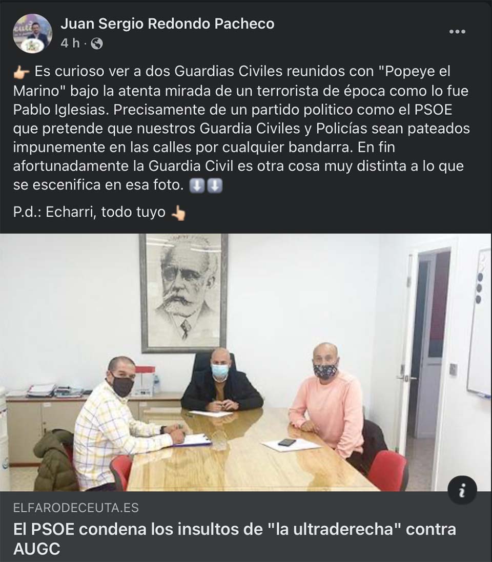 Post de Redondo en Facebook