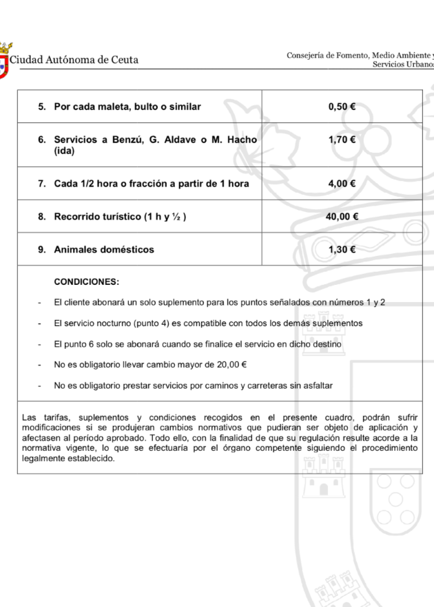tarifas taxi 2024-2