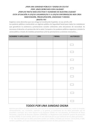 Firmas 'Plataforma por una sanidad digna'