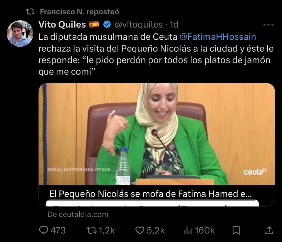 Pequeño Nicolás Fatima Hamed polémica twitter X Vito Quiles influencers Ceuta Influye
