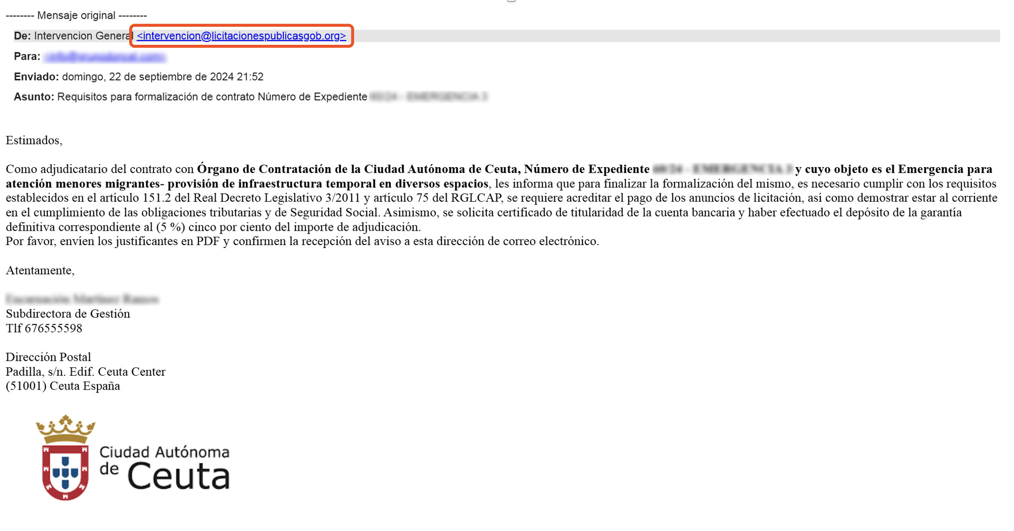 Así lucen los correos fraudulentos que se hacen pasar por la Ciudad Autónoma