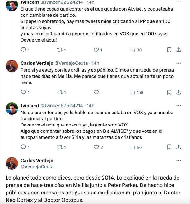 Capturas de la discusión de Verdejo en la red social X.