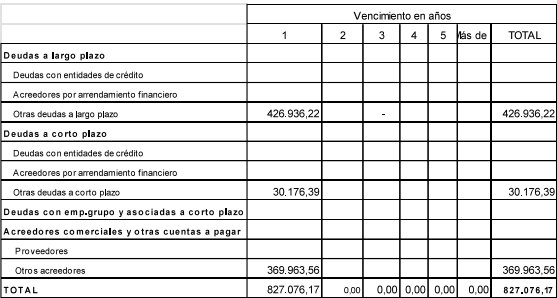 Tabla de deudas de Obimasa al cierre de 2025.