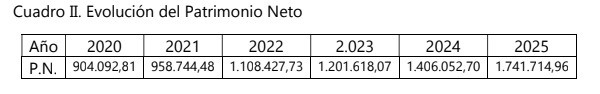 Evolución del patrimonio de Obimasa.