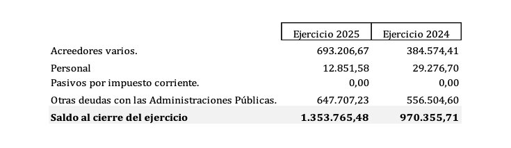 Deudas de Amgevicesa al cierre de 2025.