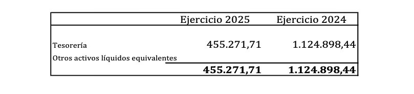 Estado de la tesorería al cierre de 2025 en Amgevicesa. 
