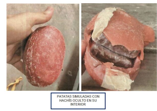 Patatas simuladas con hachís en su interior. 